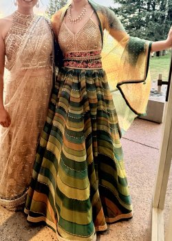 Green Wave Print Lehenga