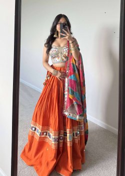 Orange Mirrorwork Lehenga Set