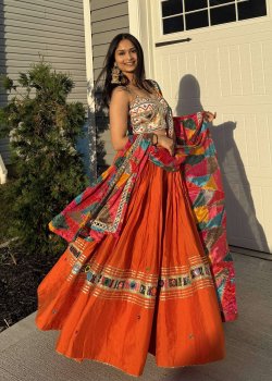 Orange Mirrorwork Lehenga Set - hover