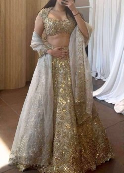 Silver Tissue Mirrorwork Lehenga Set