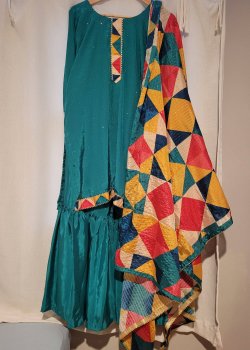 Teal Blue Geometric Gharara Set