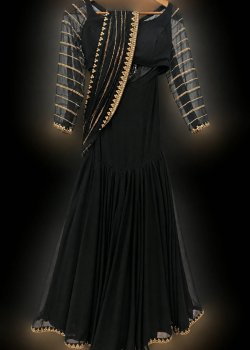 Black Pre-Draped Sari