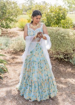 Light Blue Floral Embroidered Lehenga
