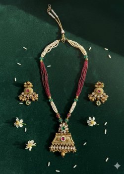 Maroon and Green Jewel Beaded Necklace Set