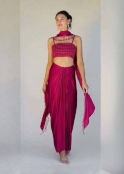 Rani Pink Draped Skirt Set