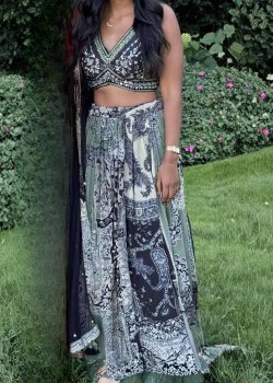 Black Floral Print Lehenga