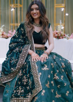 Emerald Green Velvet Lehenga