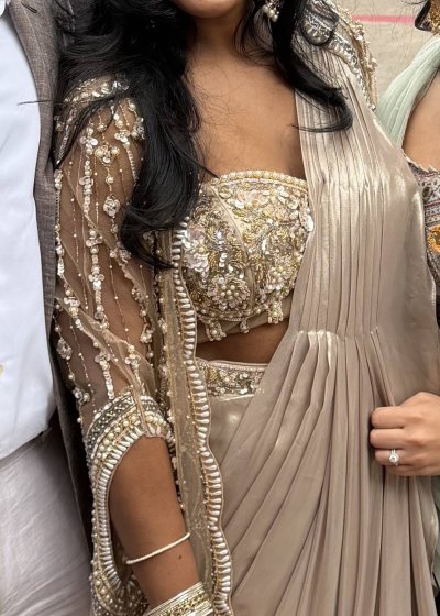 Champagne Pearl Pre-Draped Sari