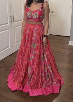 Pink Floral and Mixed Print Lehenga
