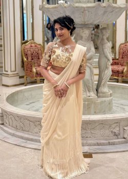 Ivory Fringe Pre-Draped Sari