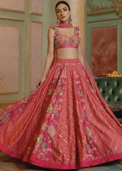 Pink Floral and Mixed Print Lehenga