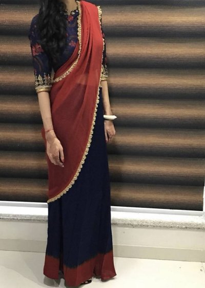 Navy Pre-Draped Sari