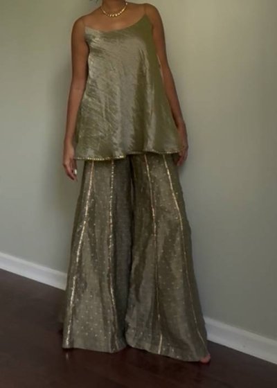 Olive Gold Sheen Sharara Set