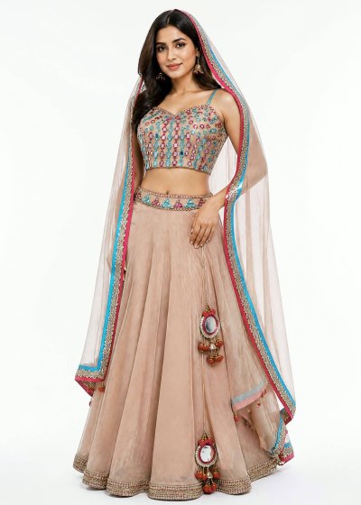 Nude Mirrorwork Lehenga