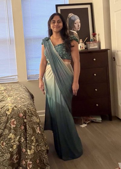 Green Sequin Pre-draped Sari