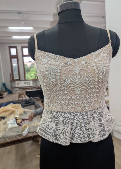 Ivory Beaded Peplum Lehenga