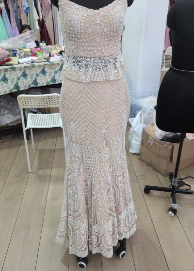 Ivory Beaded Peplum Lehenga