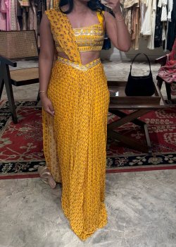 Marigold Block Print Sari