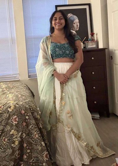 Green & White Lehenga