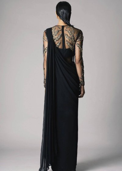 Black Embellished Sari Gown one piece 