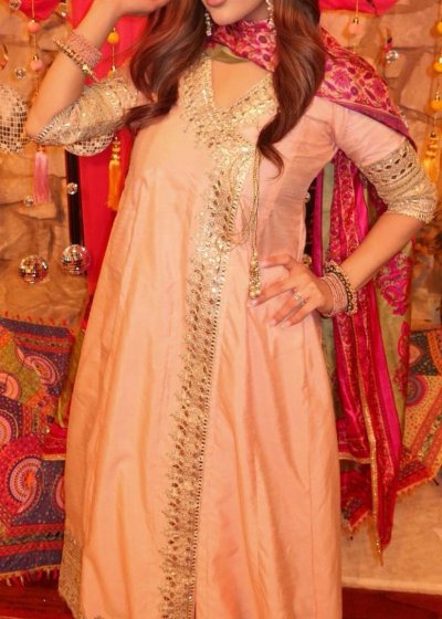 Peach Silk Anarkali Set