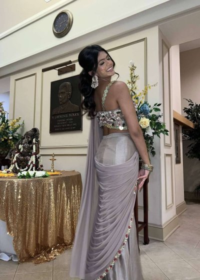Dusty Brown Palazzo Pant Sari Set