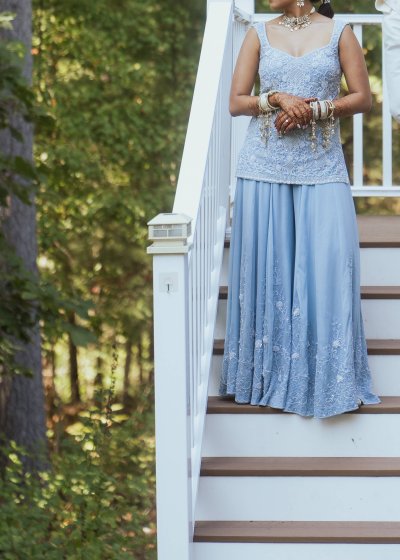 Powder Blue Embroidered Sharara