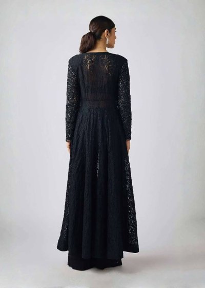 Black Lace Jacket Sharara Set