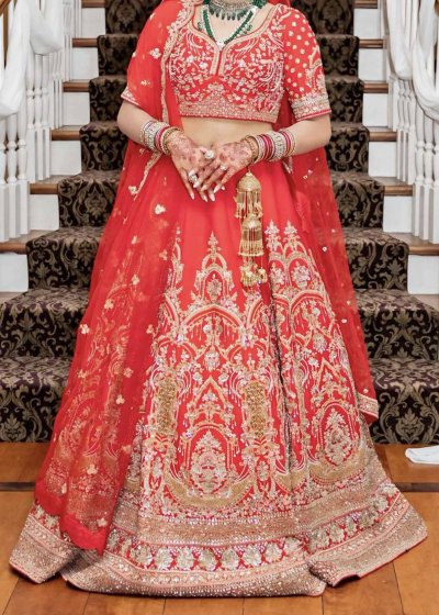 Red Gold Embroidered Bridal Lehenga