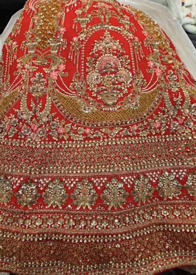 Red Gold Embroidered Bridal Lehenga