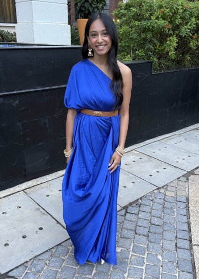 Royal Blue One-Shoulder Draped Gown