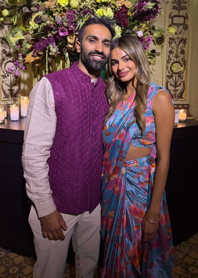 Blue Floral Satin Sari