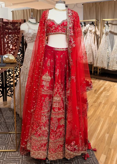 Red Bridal Embroidered Lehenga
