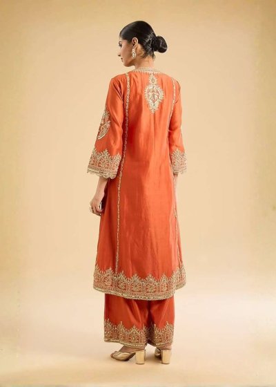 Rust Orange Embroidered Kurta Set