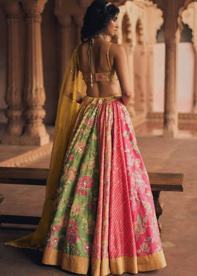 Mustard and Pink Floral Lehenga