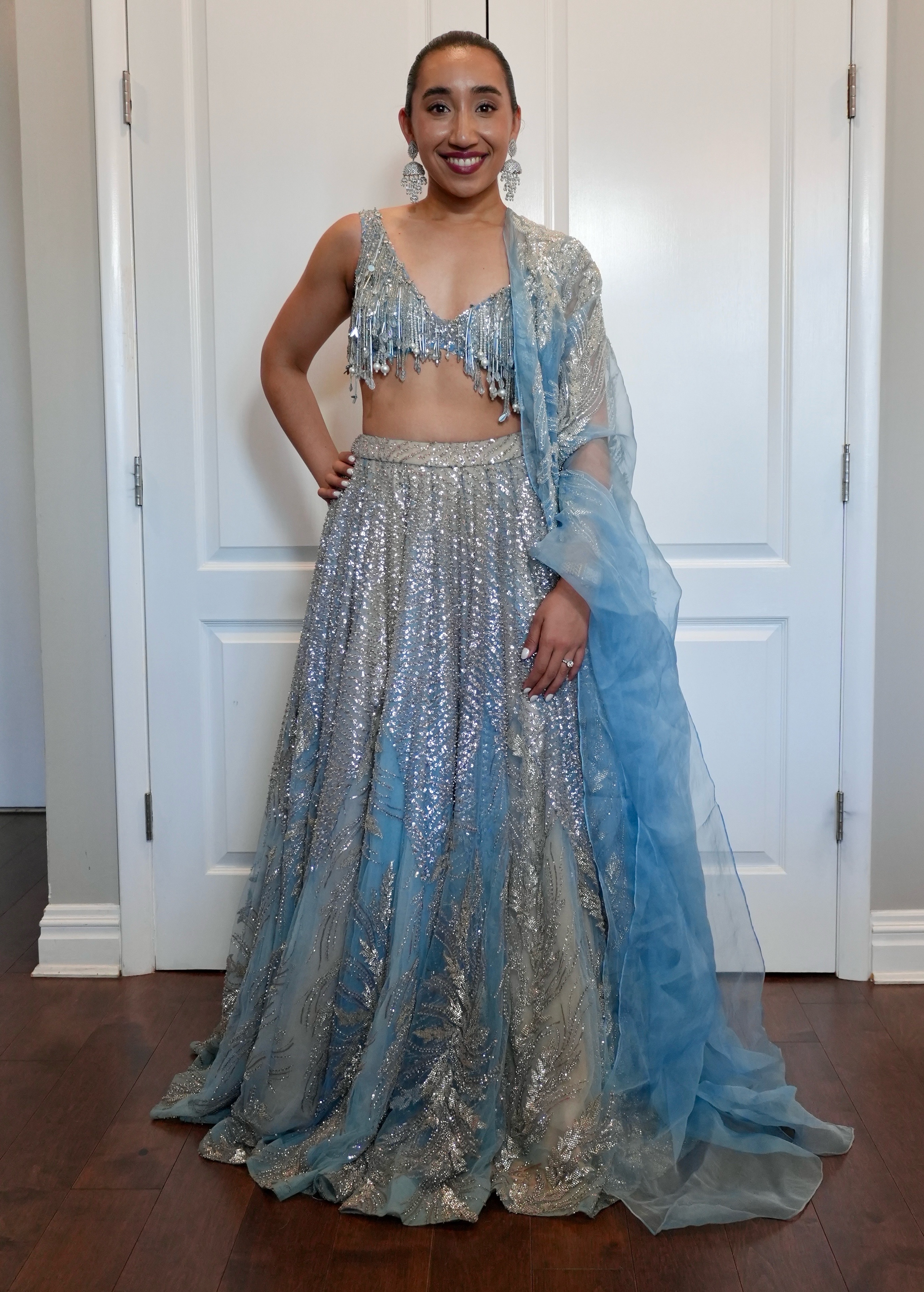 Baby Blue Tassel Blouse Lehenga Image - 0