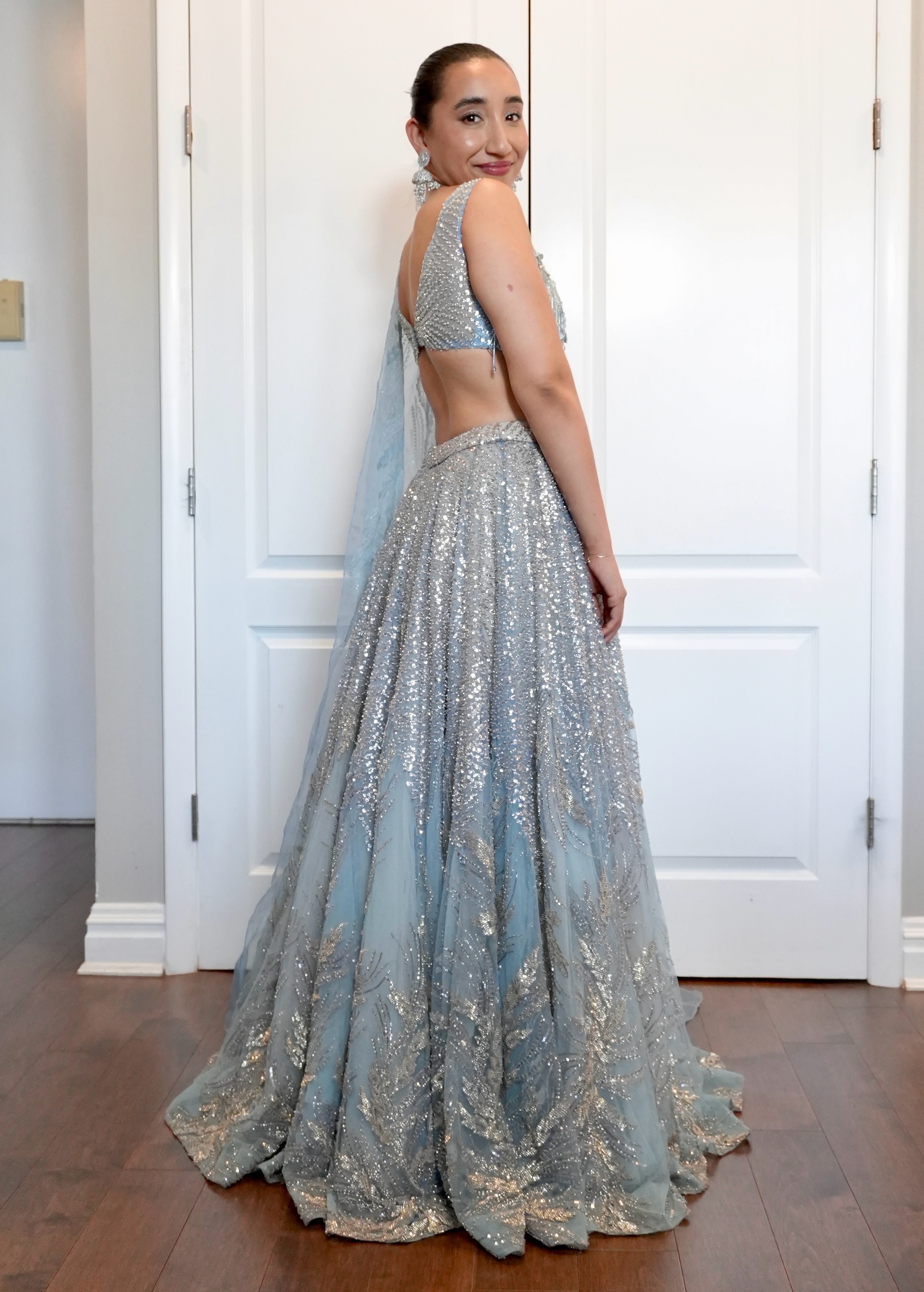 Baby Blue Tassel Blouse Lehenga Image - 1