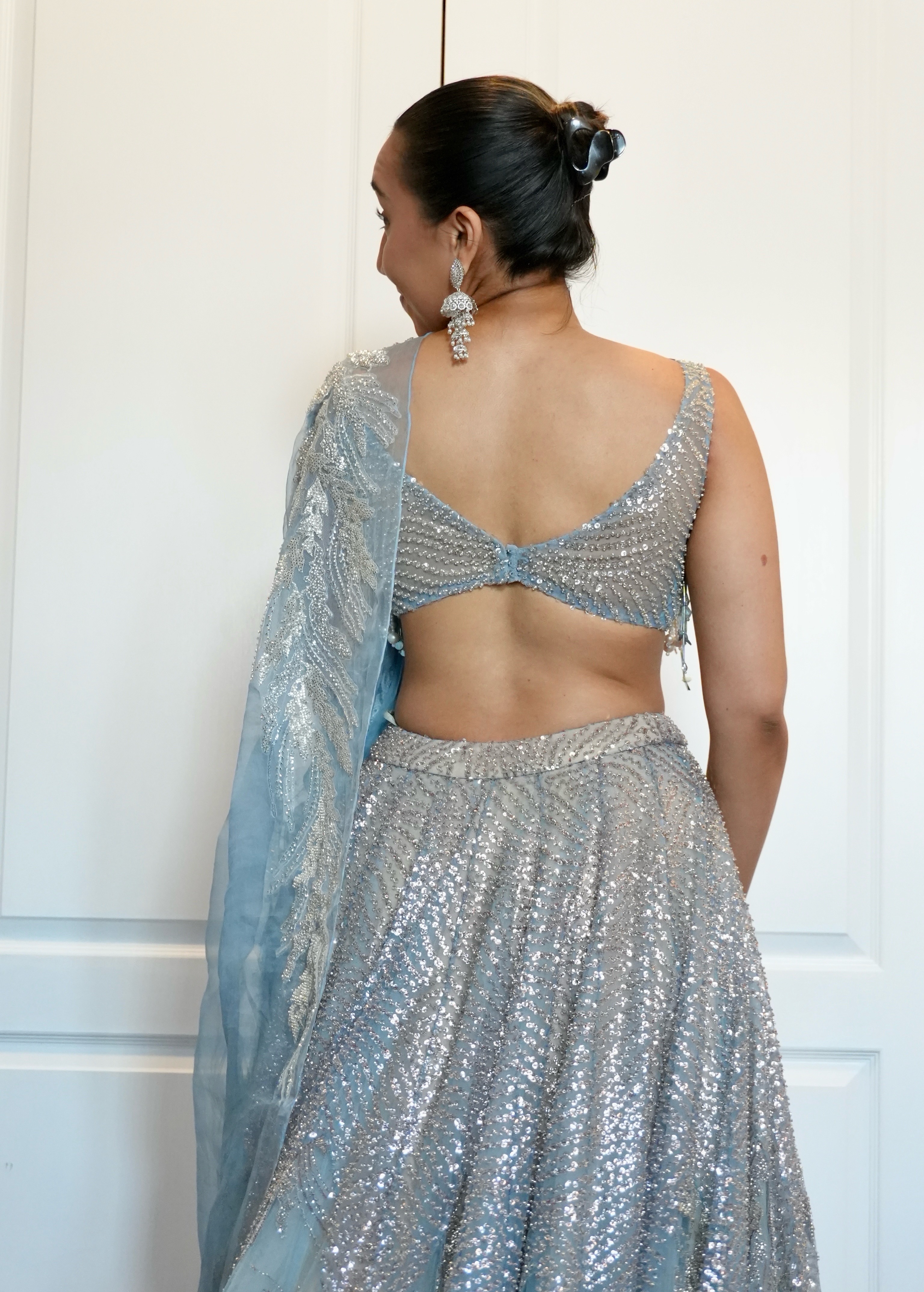 Baby Blue Tassel Blouse Lehenga Image - 2
