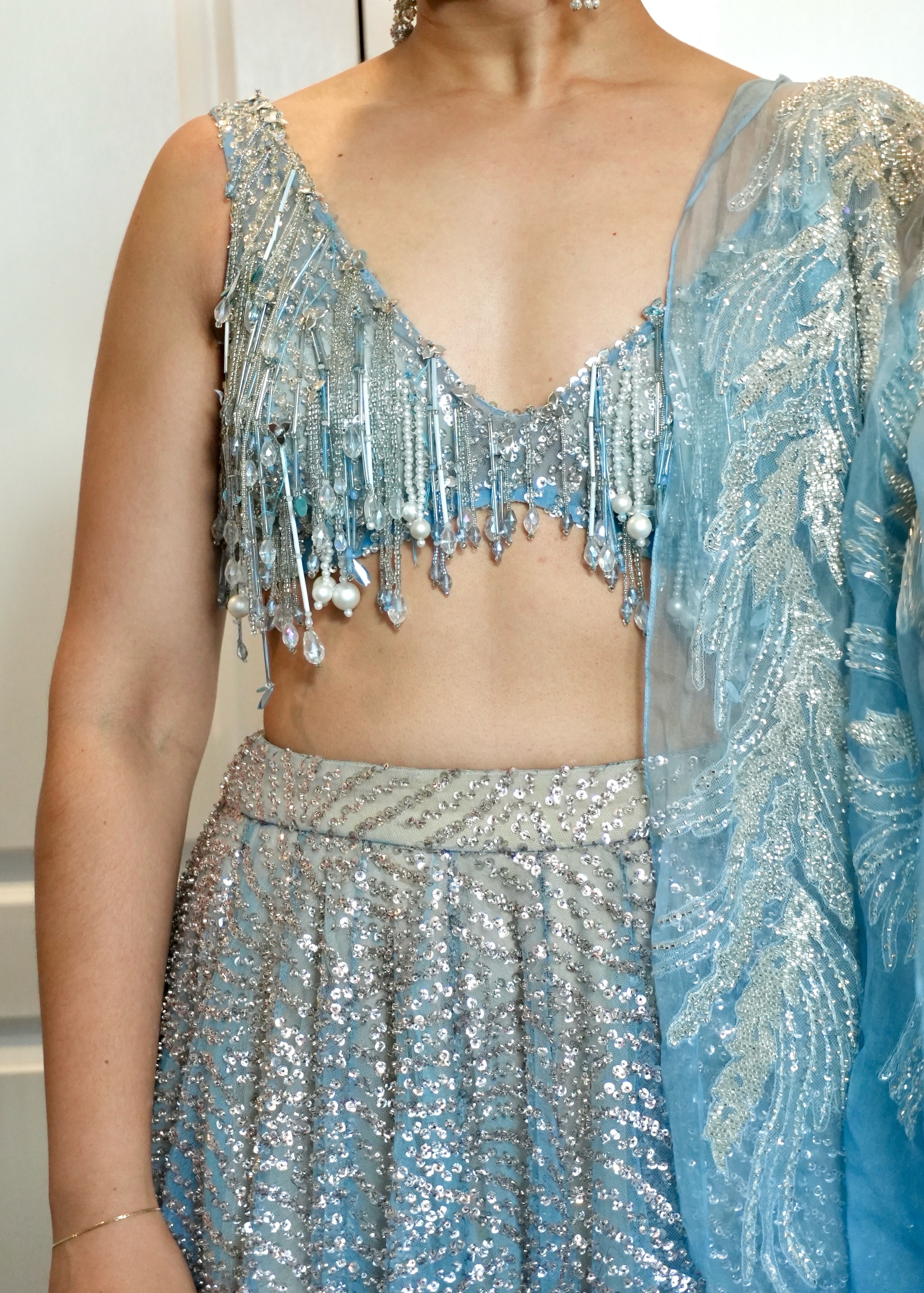 Baby Blue Tassel Blouse Lehenga Image - 3