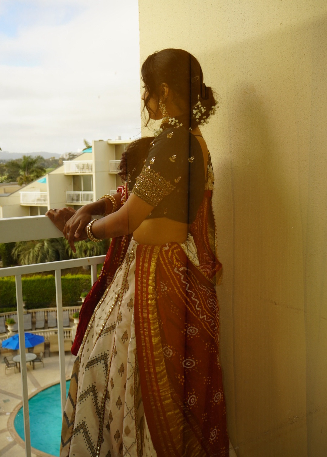 Green and Ivory Lehenga with Bandhani Dupatta Image - 2
