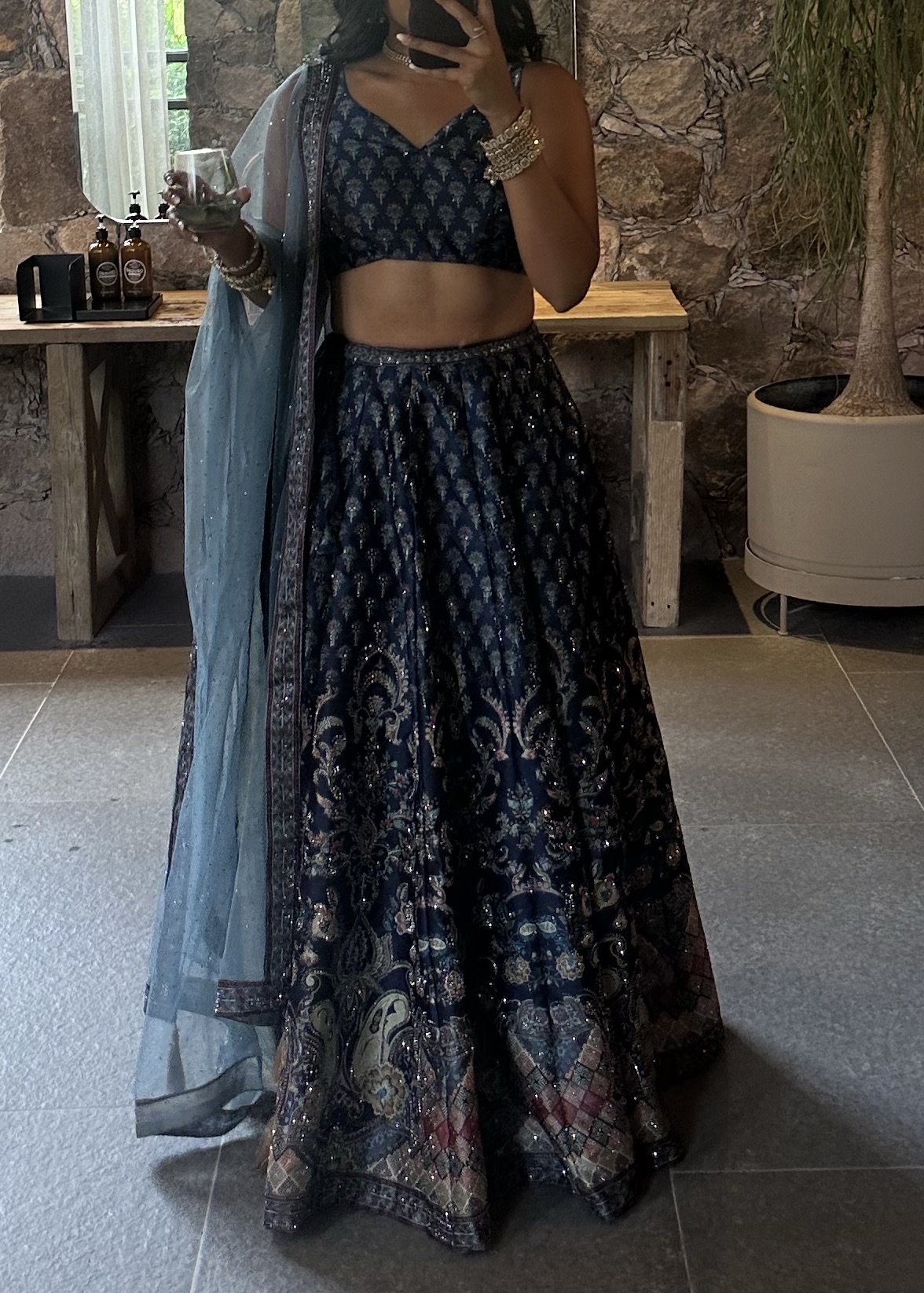 Navy Blue Banarasi Lehenga Image - 0