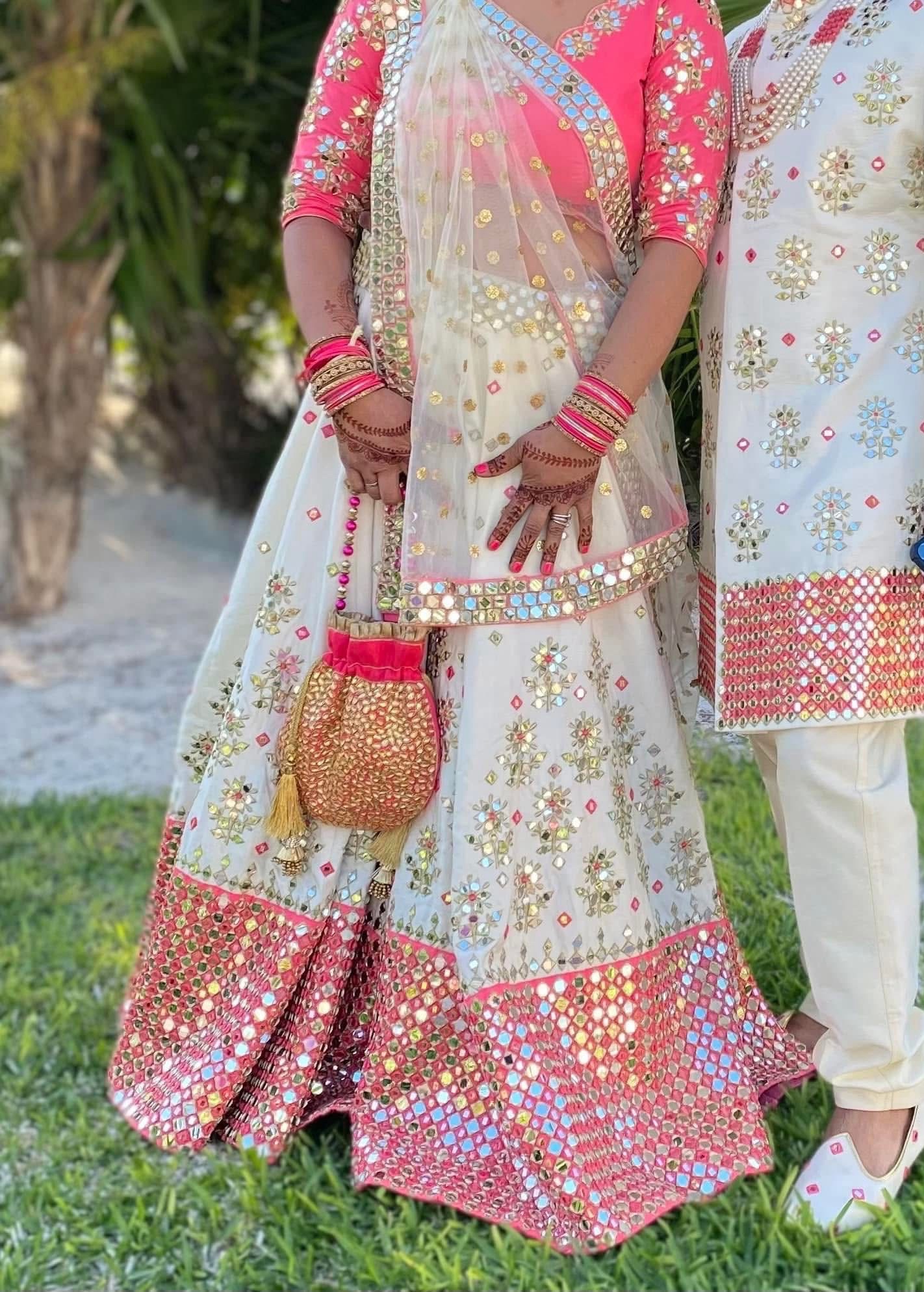 Pink and White Mirrorwork Lehenga  Image - 2