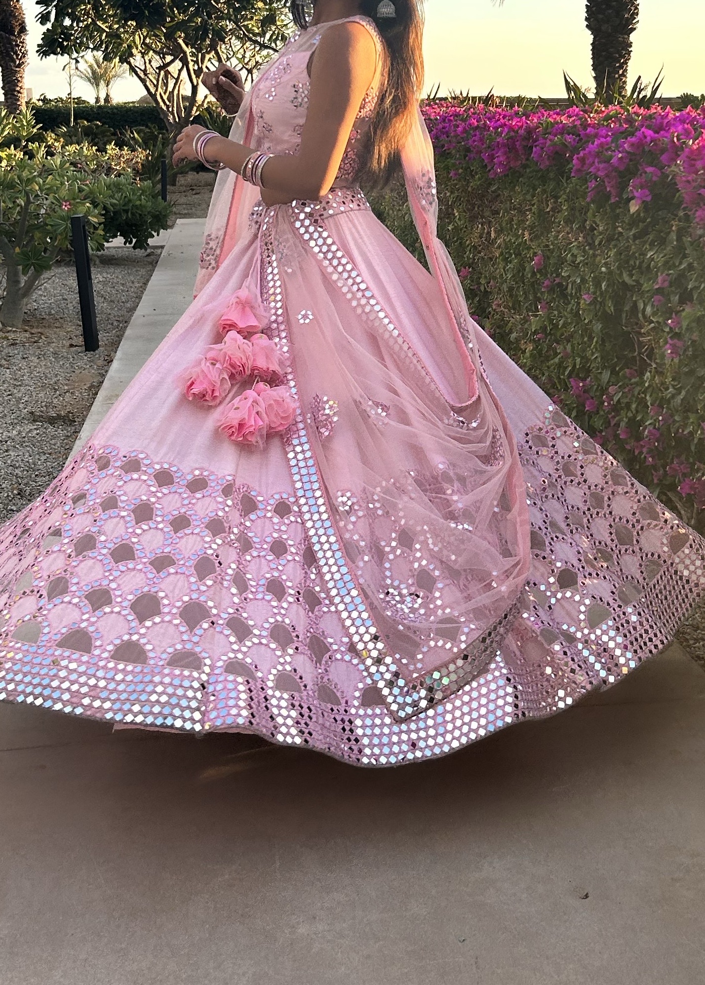 Pink Mirrorwork Lehenga Image - 2