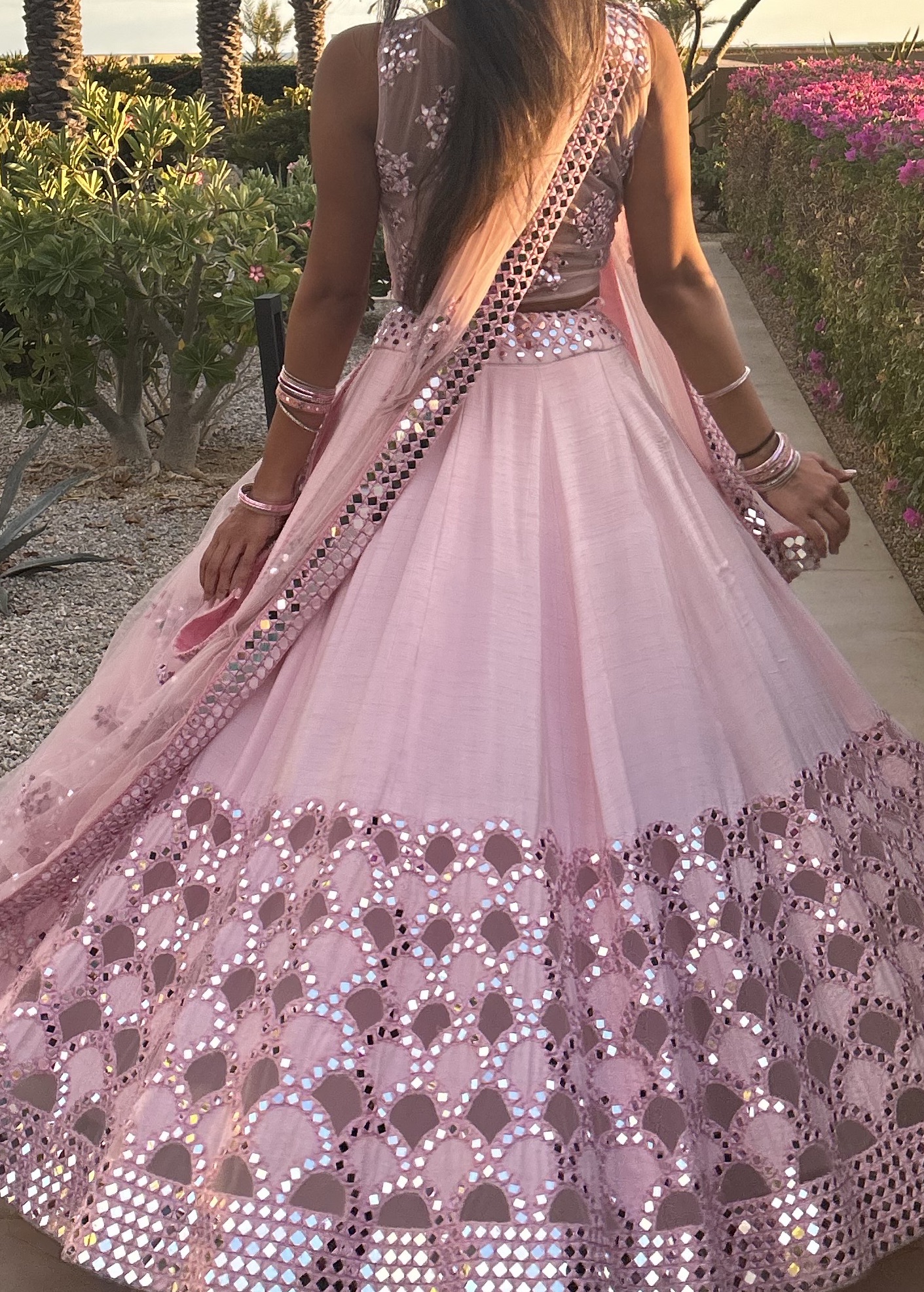 Pink Mirrorwork Lehenga Image - 0