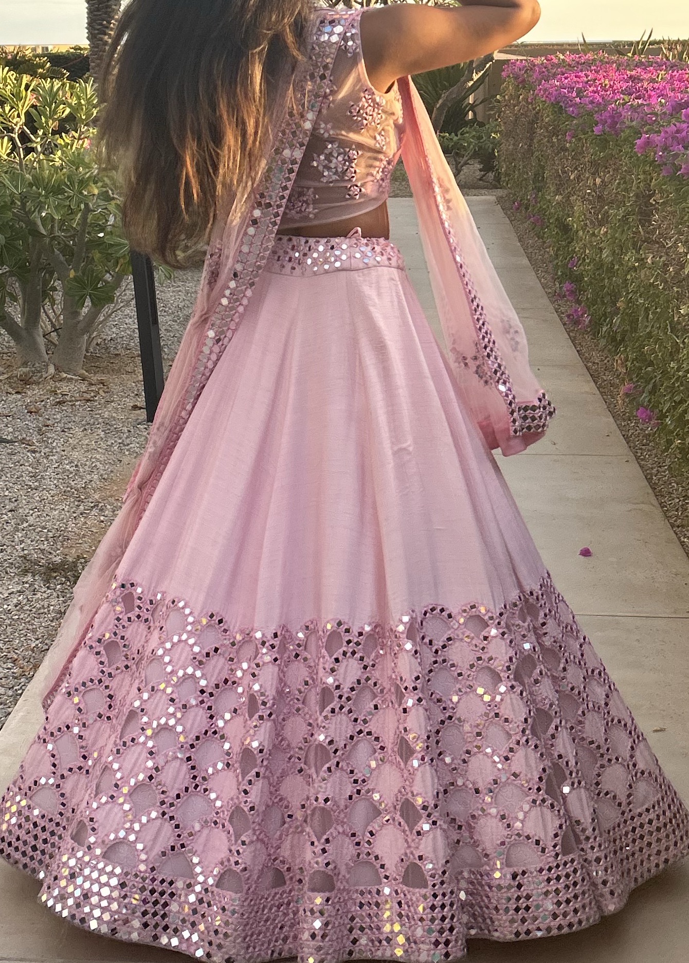 Pink Mirrorwork Lehenga Image - 5