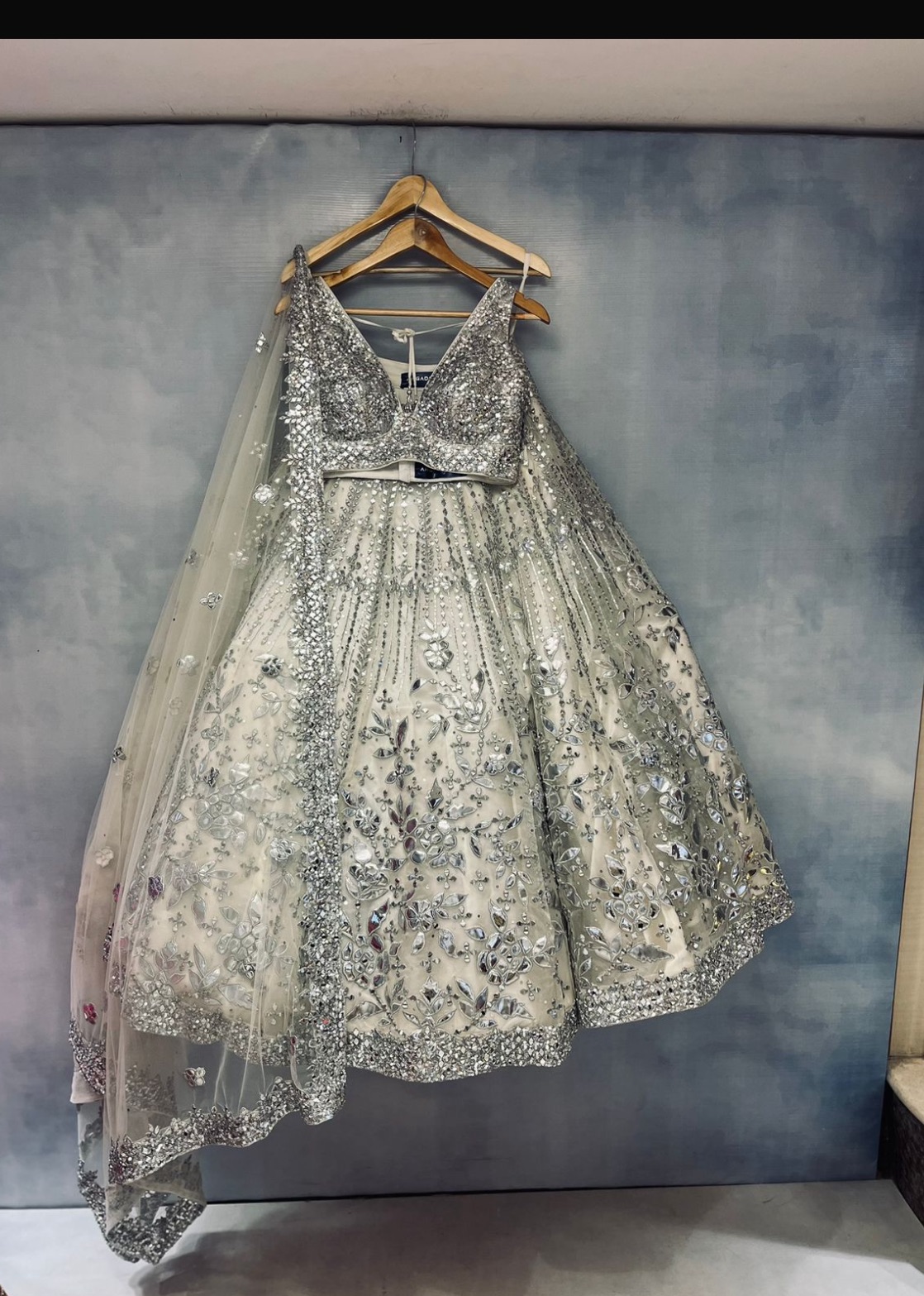 Ivory mirror work Lehenga  Image - 2