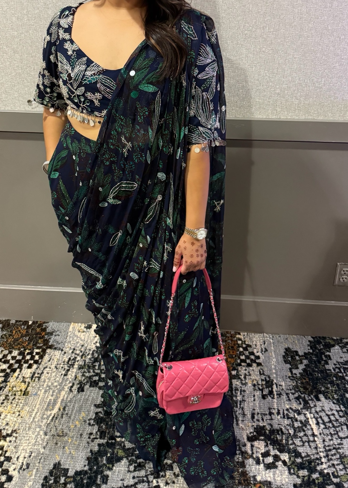 Black Printed Pant Sari Image - 1