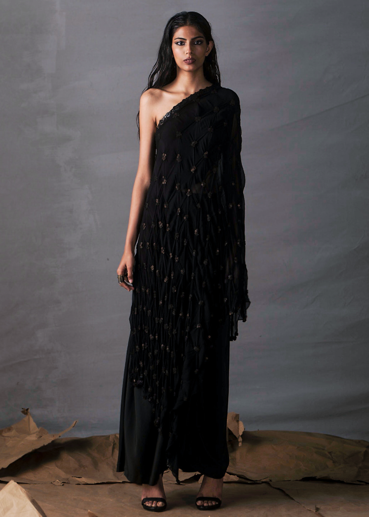 Silk Draped One-Shoulder Skirt Set Image - 0