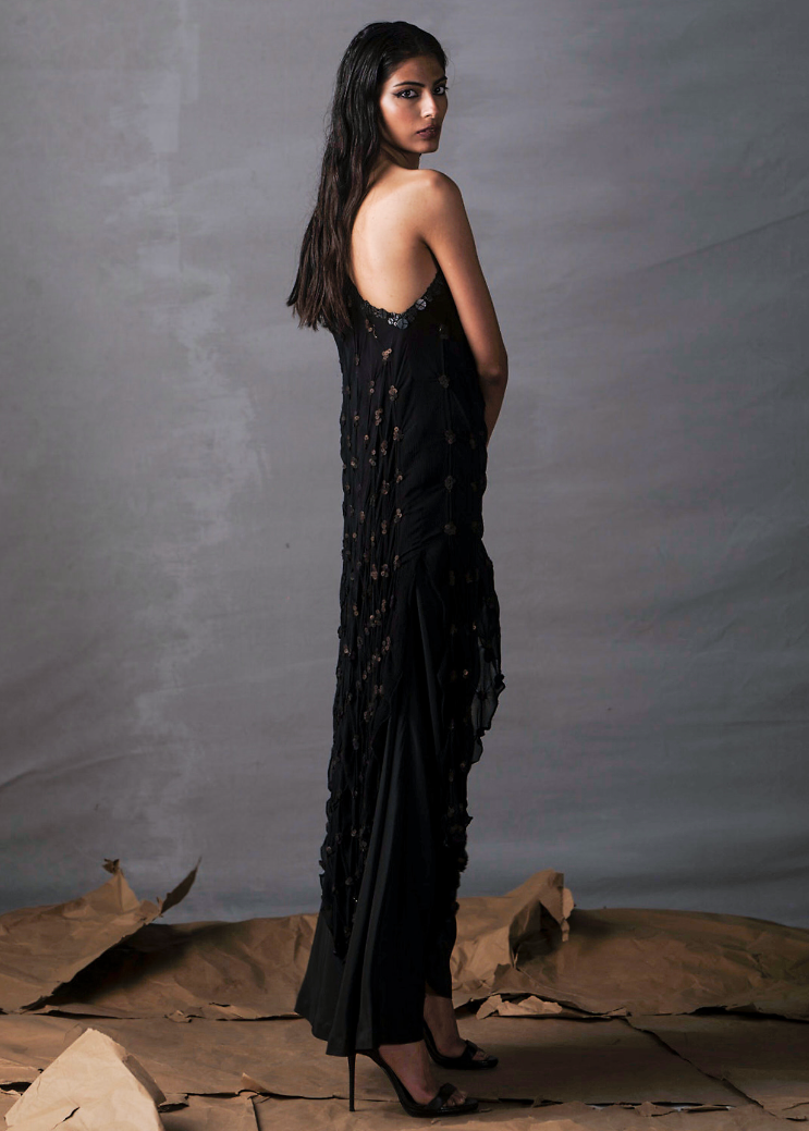 Silk Draped One-Shoulder Skirt Set Image - 1