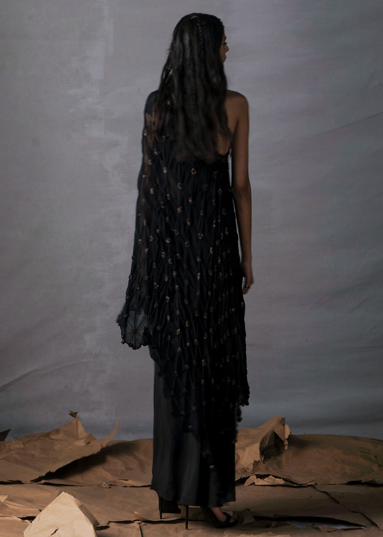 Silk Draped One-Shoulder Skirt Set Image - 2